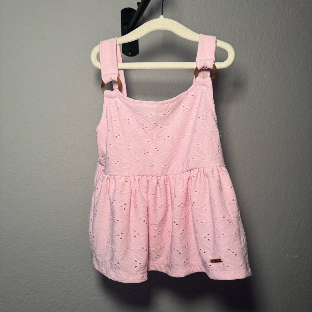 Tahar Girl Pink Eyelet Sleeveless Top